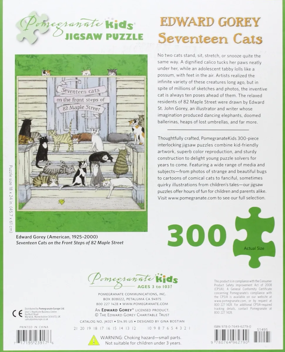 Pomegranate - Seventeen Cats by Edward Gorey Jigsaw Puzzle (300 Pieces